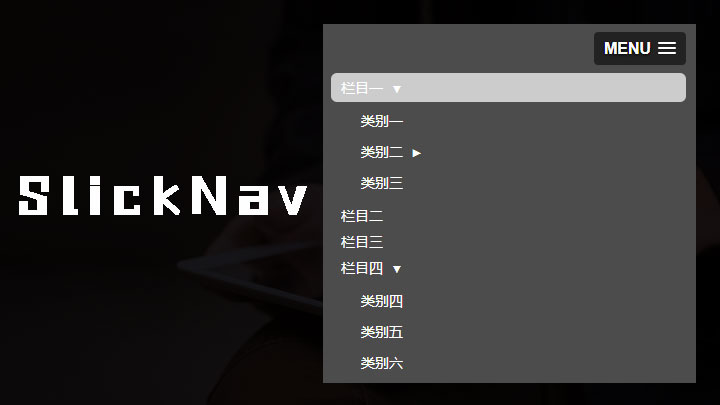 SlickNav.js - 一个用于 jQuery 的响应式移动导航插件,可以将你的导航菜单转换成一个可折叠的移动导航。