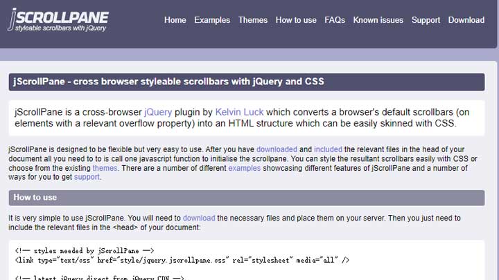 jScrollPane - 使用 jQuery 和 CSS 美化浏览器滚动条效果